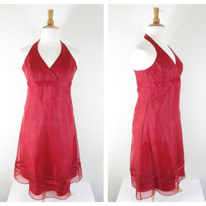 David's Bridal Apple Red Halter Bridesmaid Dress